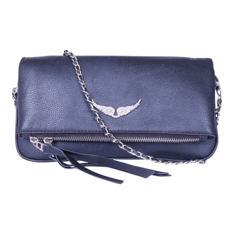 Rock Grained Leather Clutch - Zwart