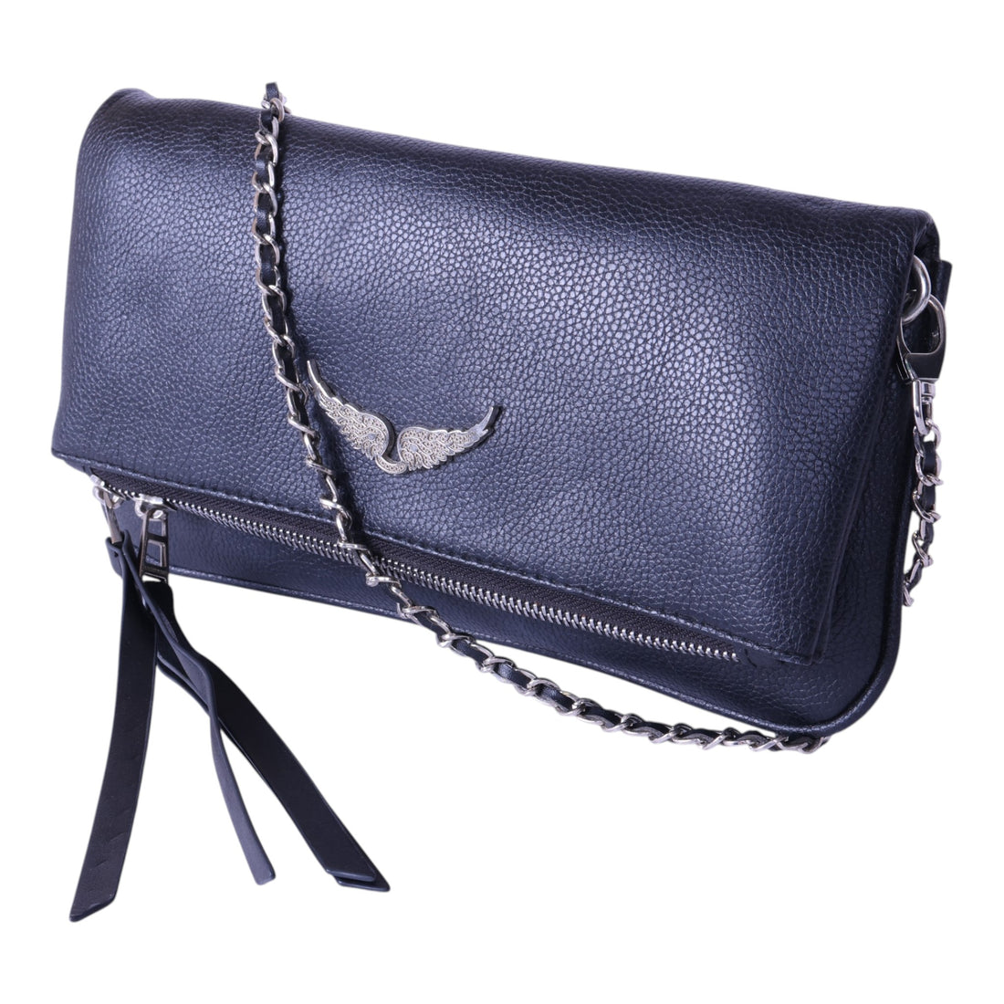 Rock Grained Leather Clutch - Navy