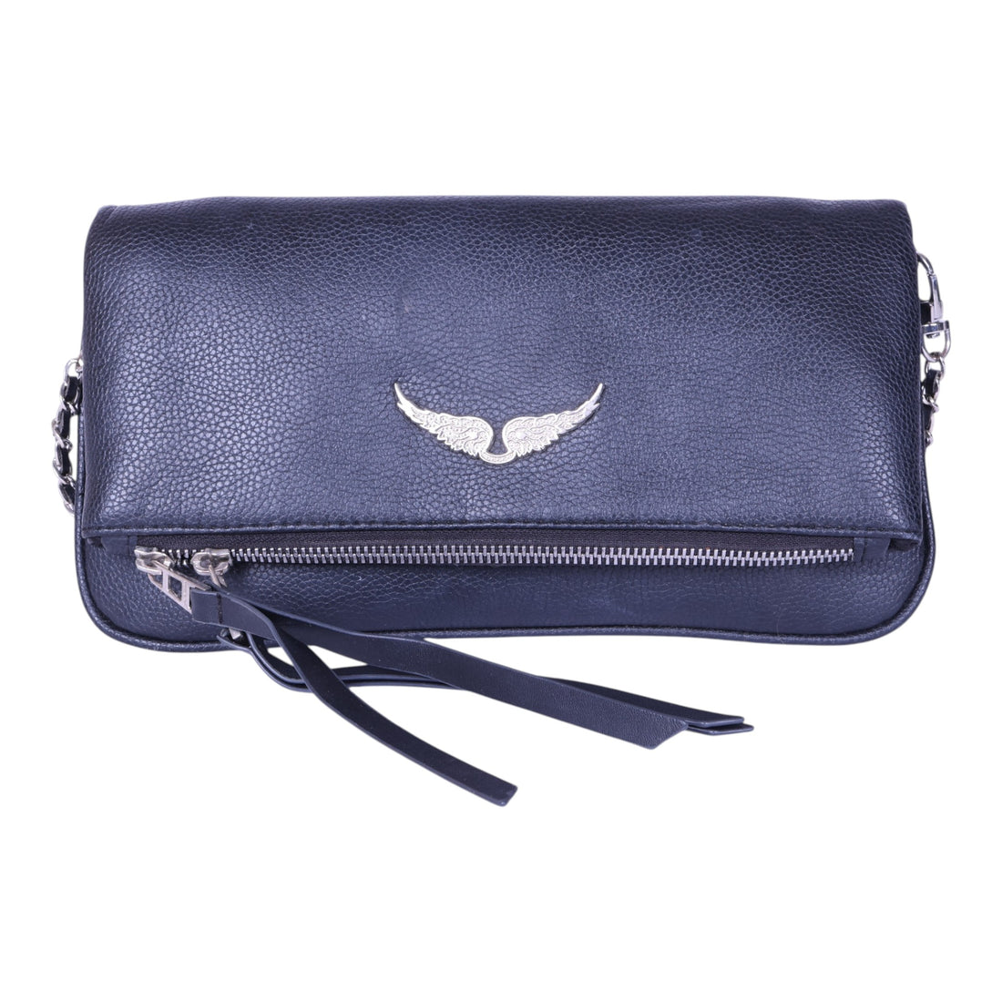 Rock Grained Leather Clutch - Navy
