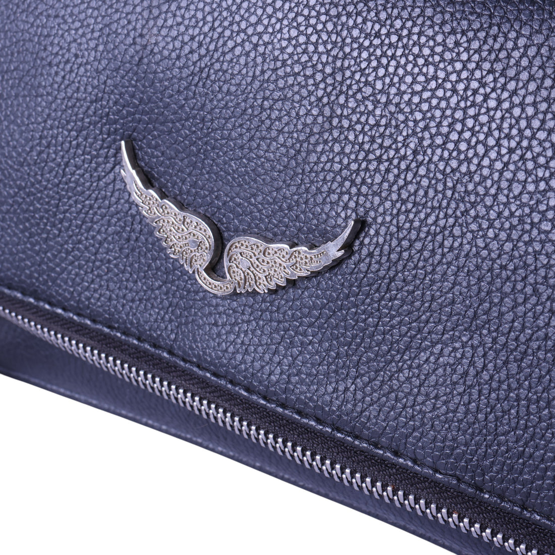 Rock Grained Leather Clutch - Navy