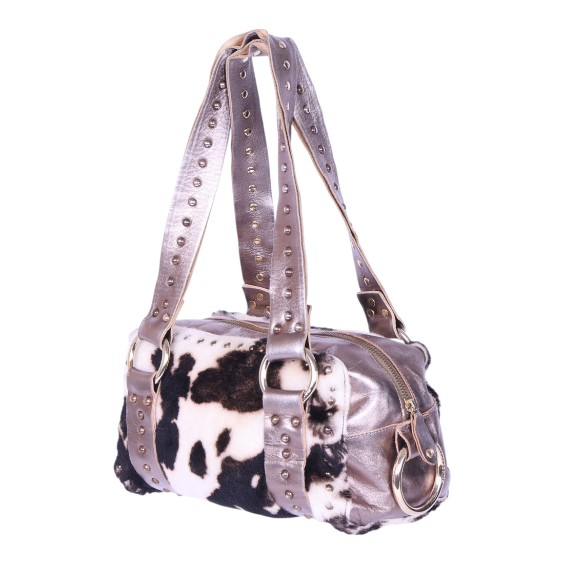 Barrel Schoudertas Koeienprint Metallic met Studs