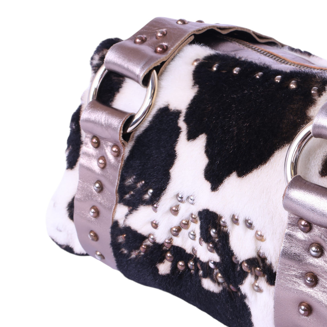 Barrel Schoudertas Koeienprint Metallic met Studs
