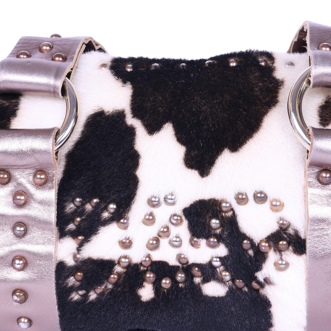 Barrel Schoudertas Koeienprint Metallic met Studs