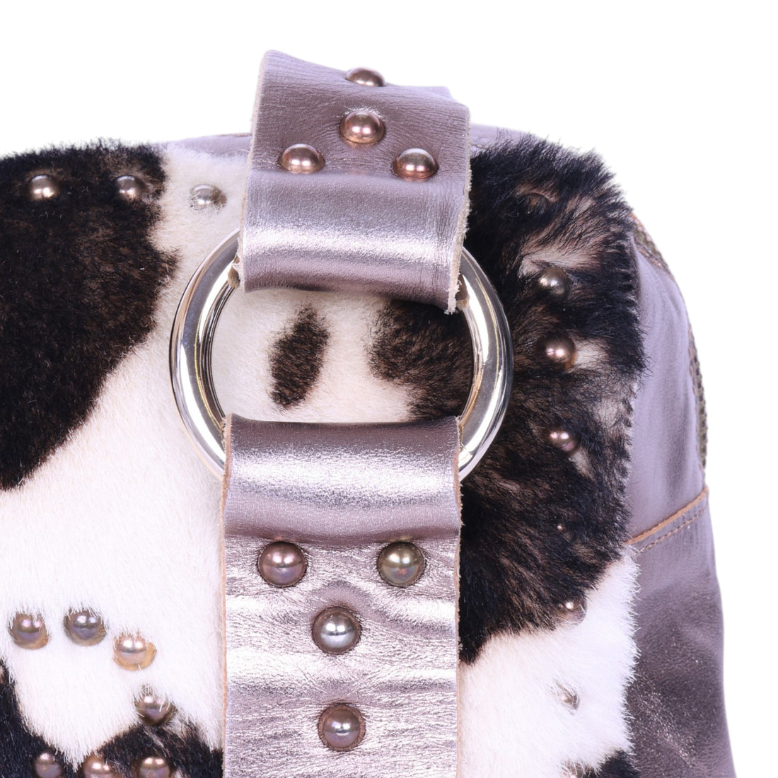Barrel Schoudertas Koeienprint Metallic met Studs