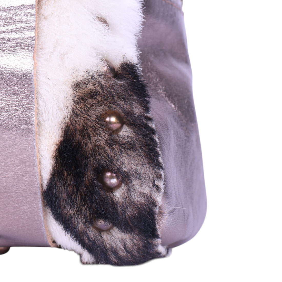 Barrel Schoudertas Koeienprint Metallic met Studs