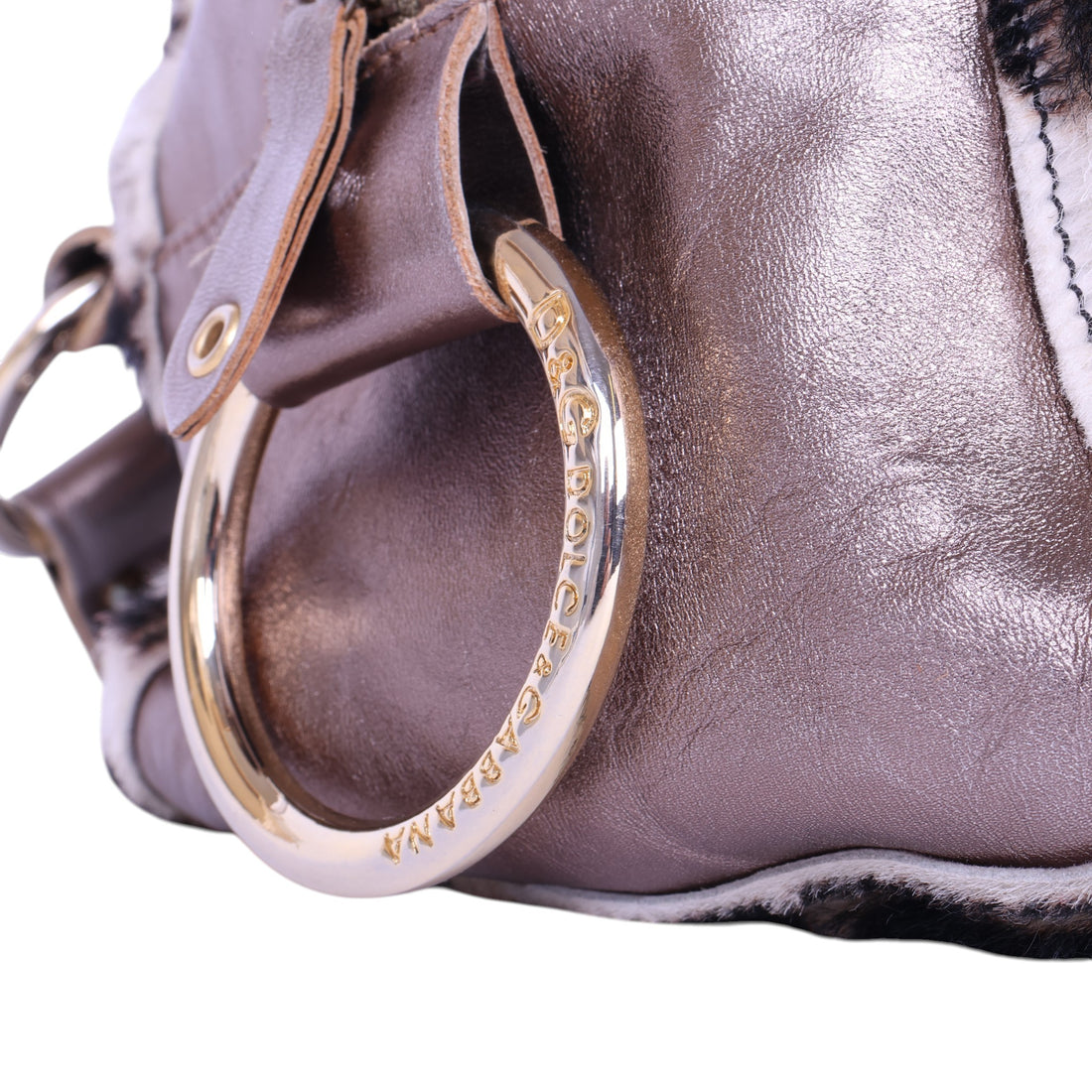 Barrel Schoudertas Koeienprint Metallic met Studs