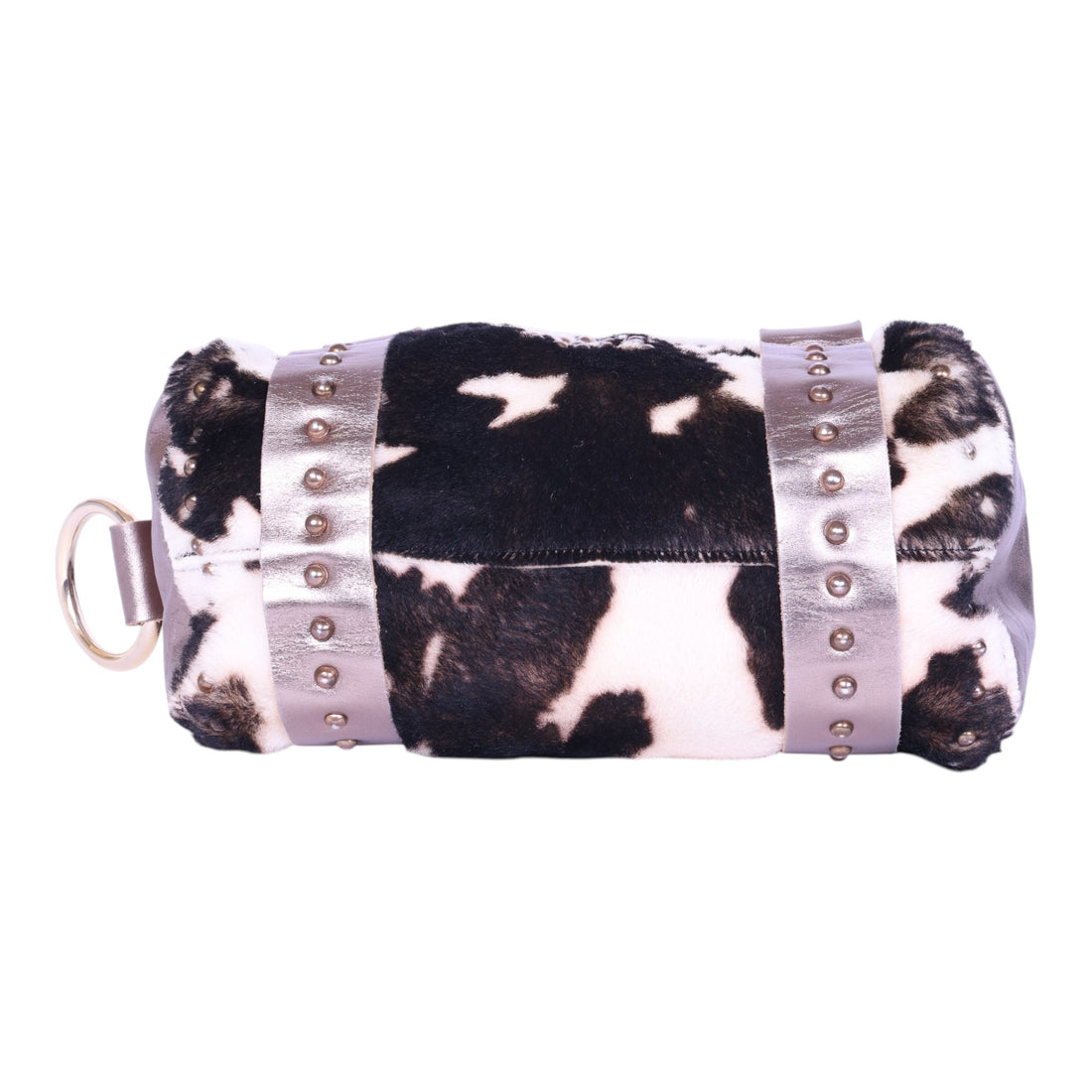 Barrel Schoudertas Koeienprint Metallic met Studs
