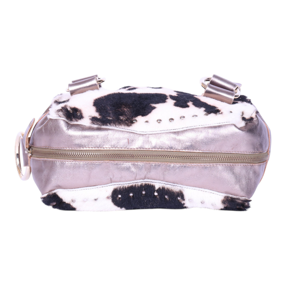 Barrel Schoudertas Koeienprint Metallic met Studs