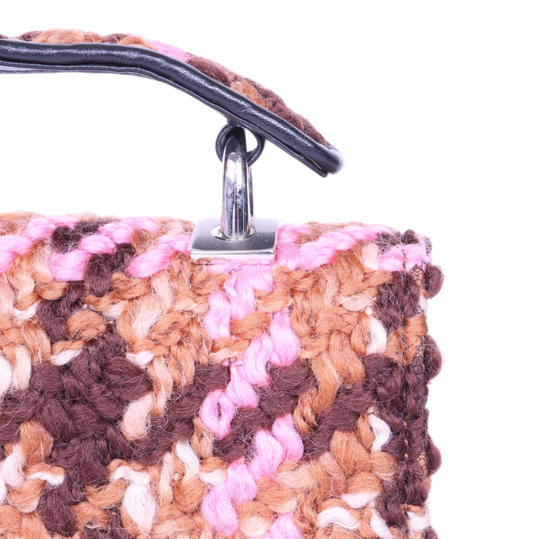 Bouclé Wollen Top-Handle Tas - Roze Houndstooth