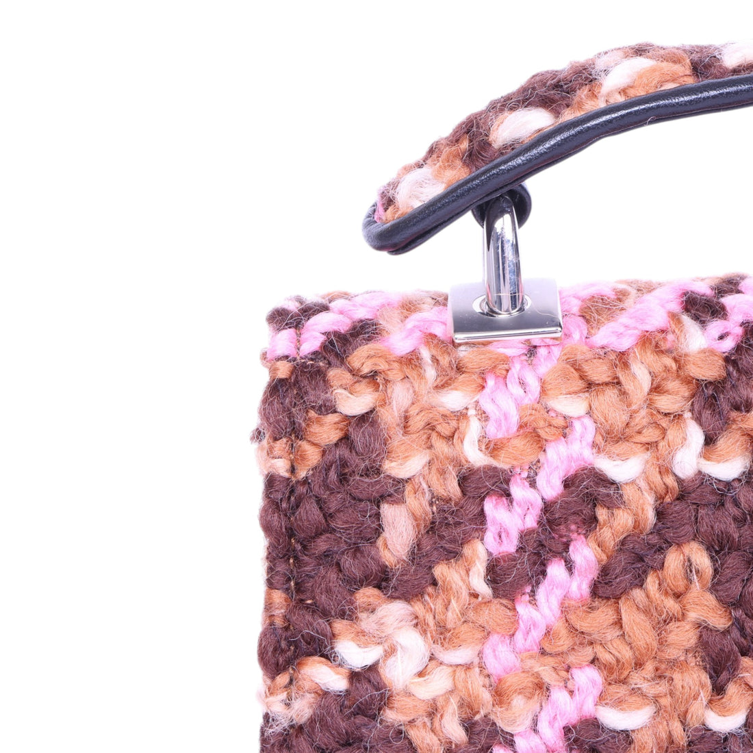 Bouclé Wollen Top-Handle Tas - Roze Houndstooth