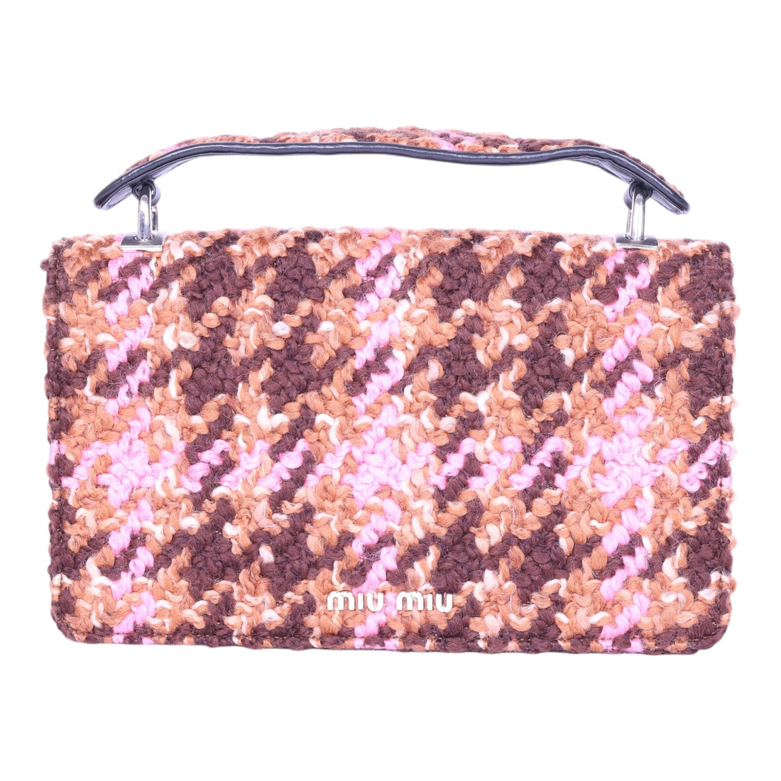 Bouclé Wollen Top-Handle Tas - Roze Houndstooth