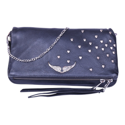Rock Clutch Zwart Leer met Hartstuds
