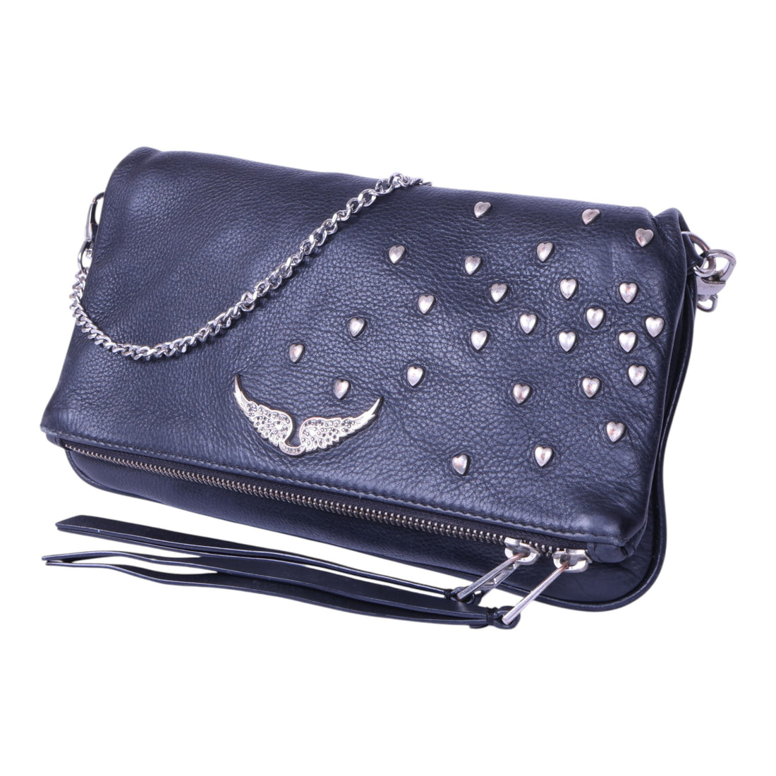 Rock Clutch Zwart Leer met Hartstuds