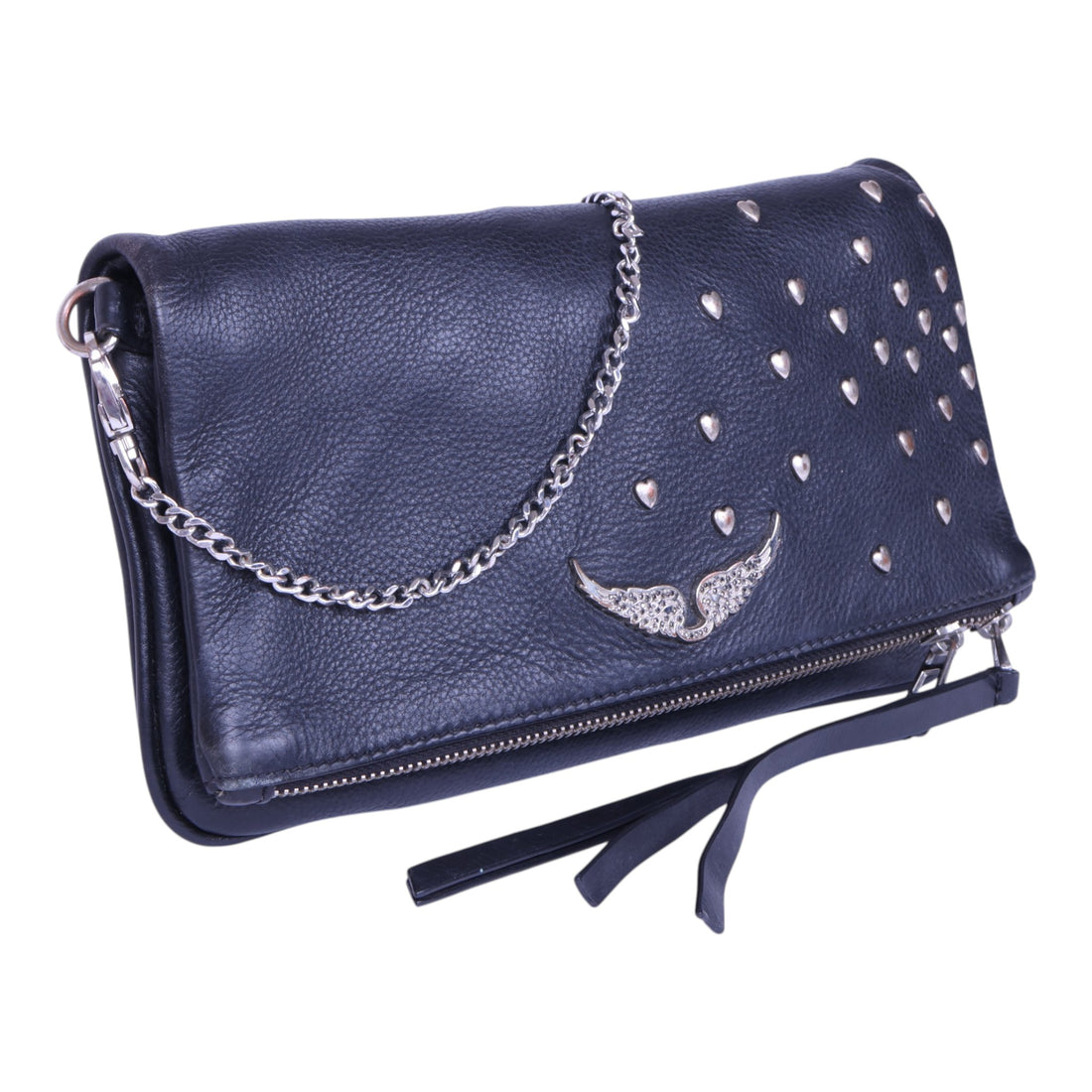Rock Clutch Zwart Leer met Hartstuds