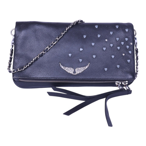 Rock Clutch Zwart Leer met Hartstuds