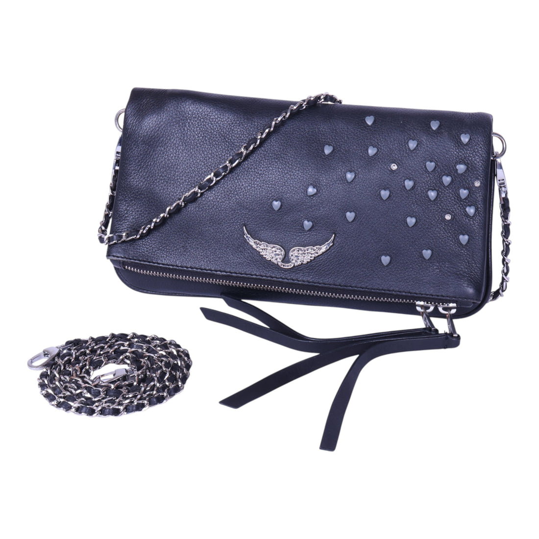 Rock Clutch Zwart Leer met Hartstuds