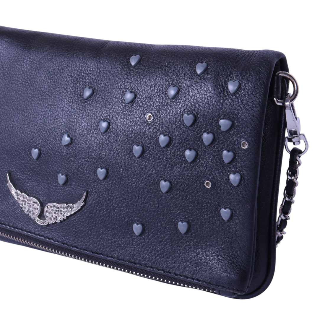 Rock Clutch Zwart Leer met Hartstuds