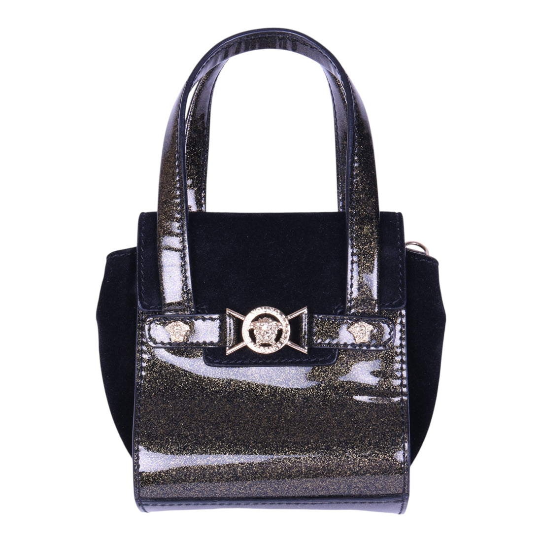 Mini Handtas met Medusa-Medaillon - Zwart Fluweel & Goud