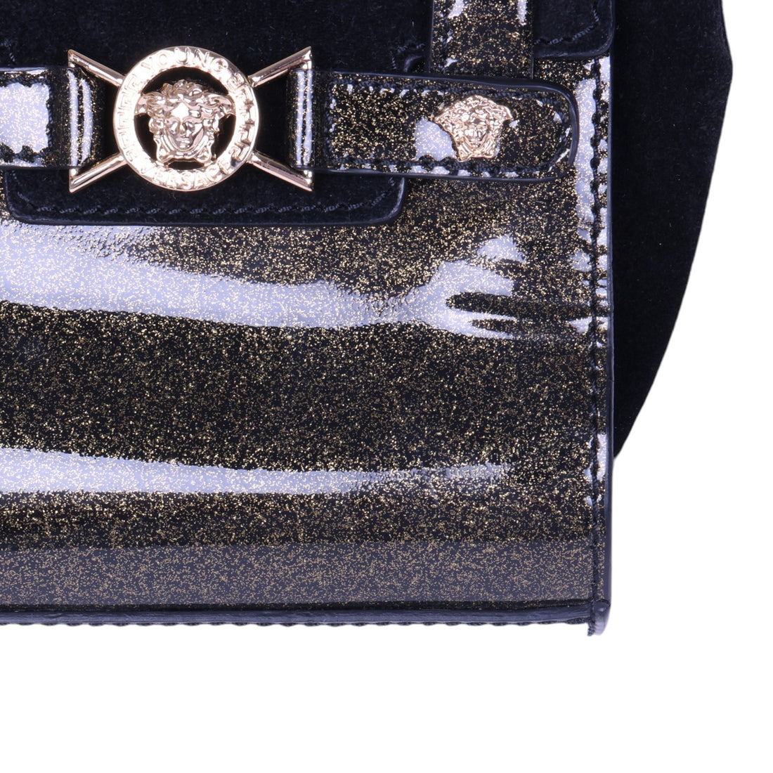 Mini Handtas met Medusa-Medaillon - Zwart Fluweel & Goud