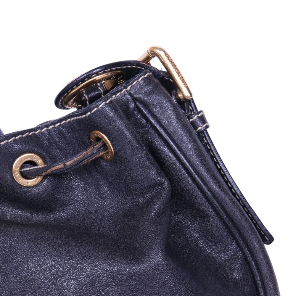 Leren Buideltas Donkerblauw met Gouden Beslag