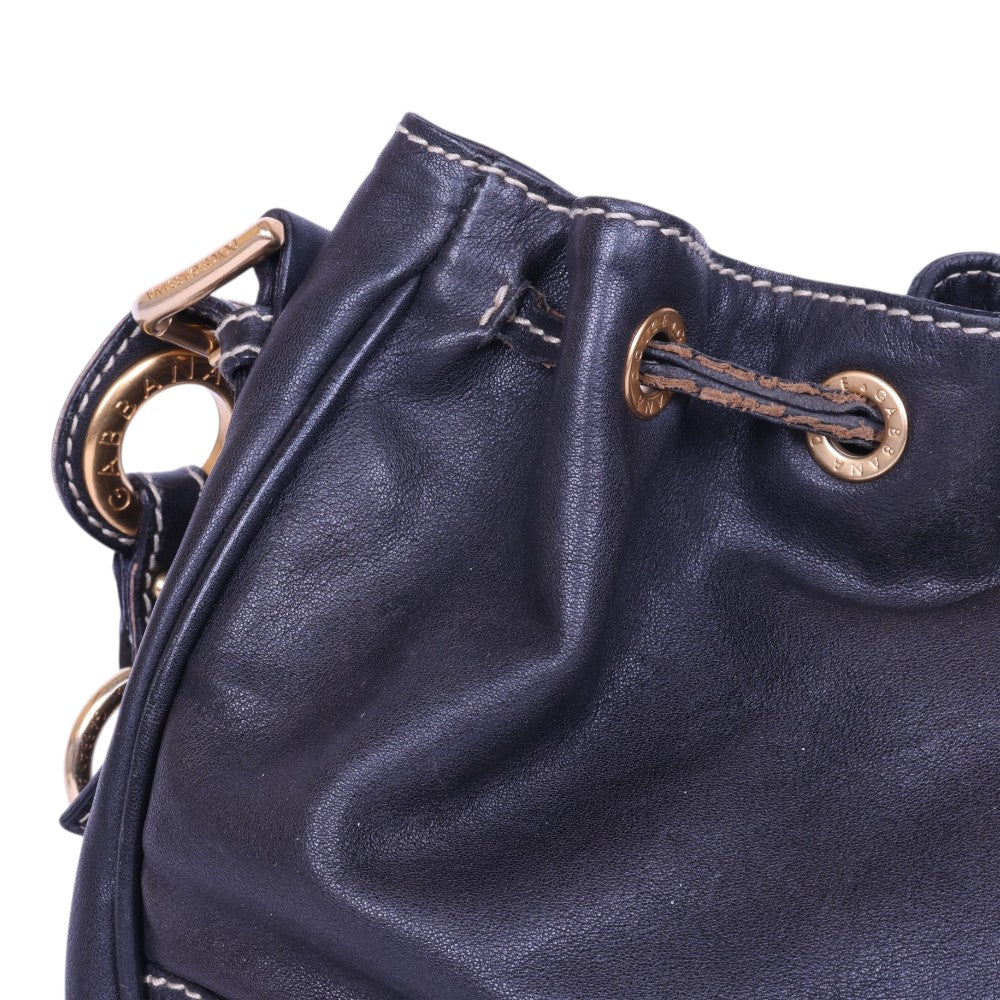Leren Buideltas Donkerblauw met Gouden Beslag
