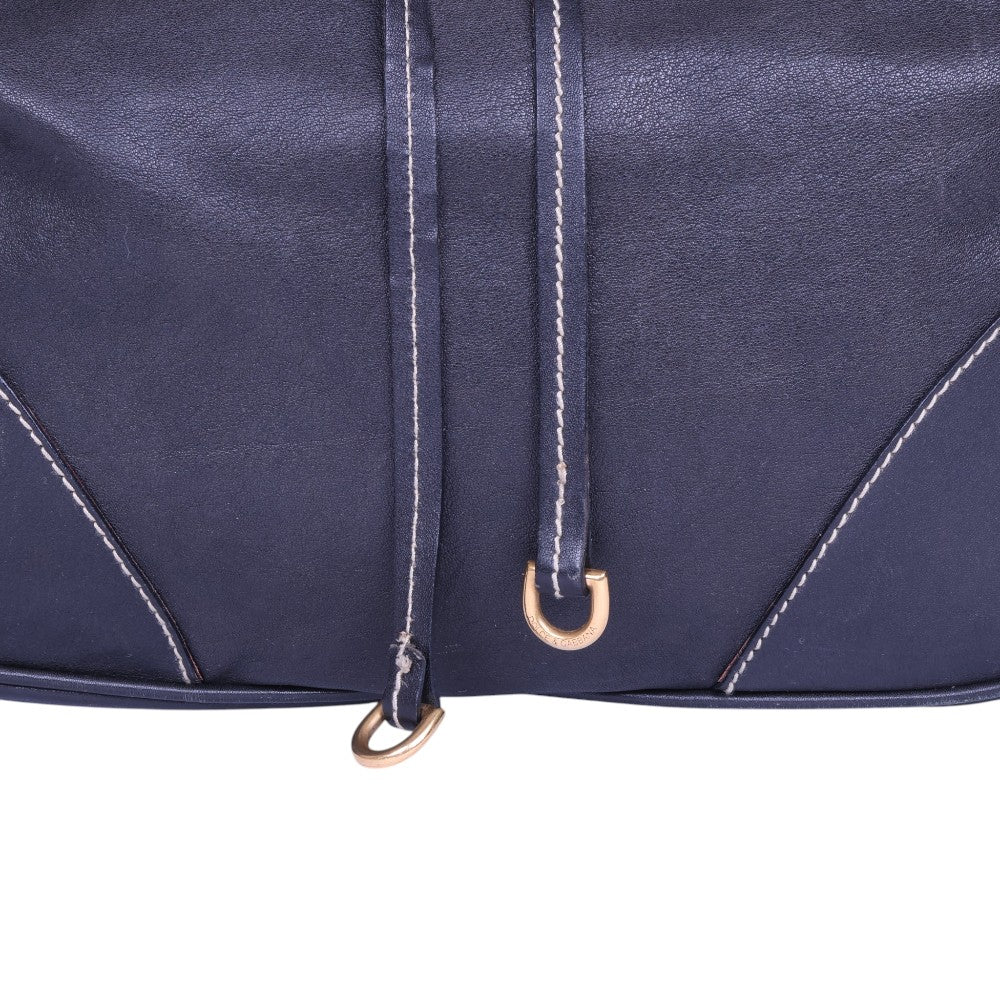 Leren Buideltas Donkerblauw met Gouden Beslag