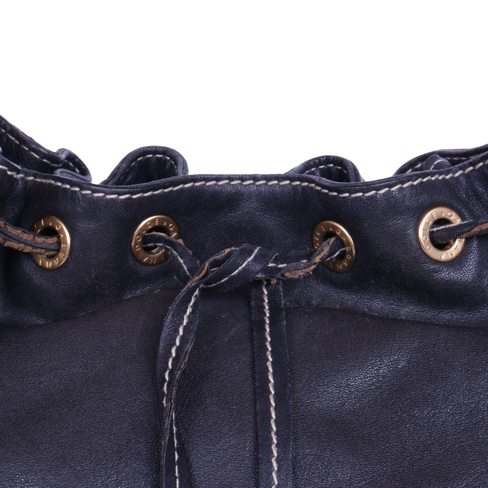 Leren Buideltas Donkerblauw met Gouden Beslag