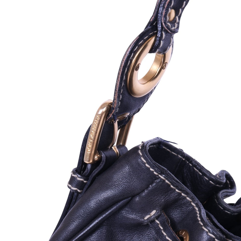 Leren Buideltas Donkerblauw met Gouden Beslag