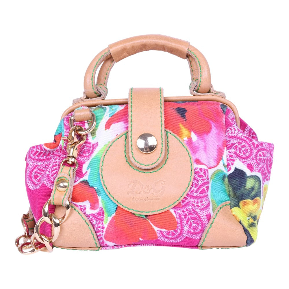 Doctor Tas Bloemenprint Canvas Multicolor met Kettinghengsel