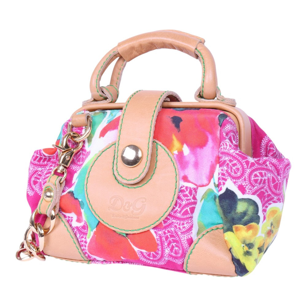 Doctor Tas Bloemenprint Canvas Multicolor met Kettinghengsel