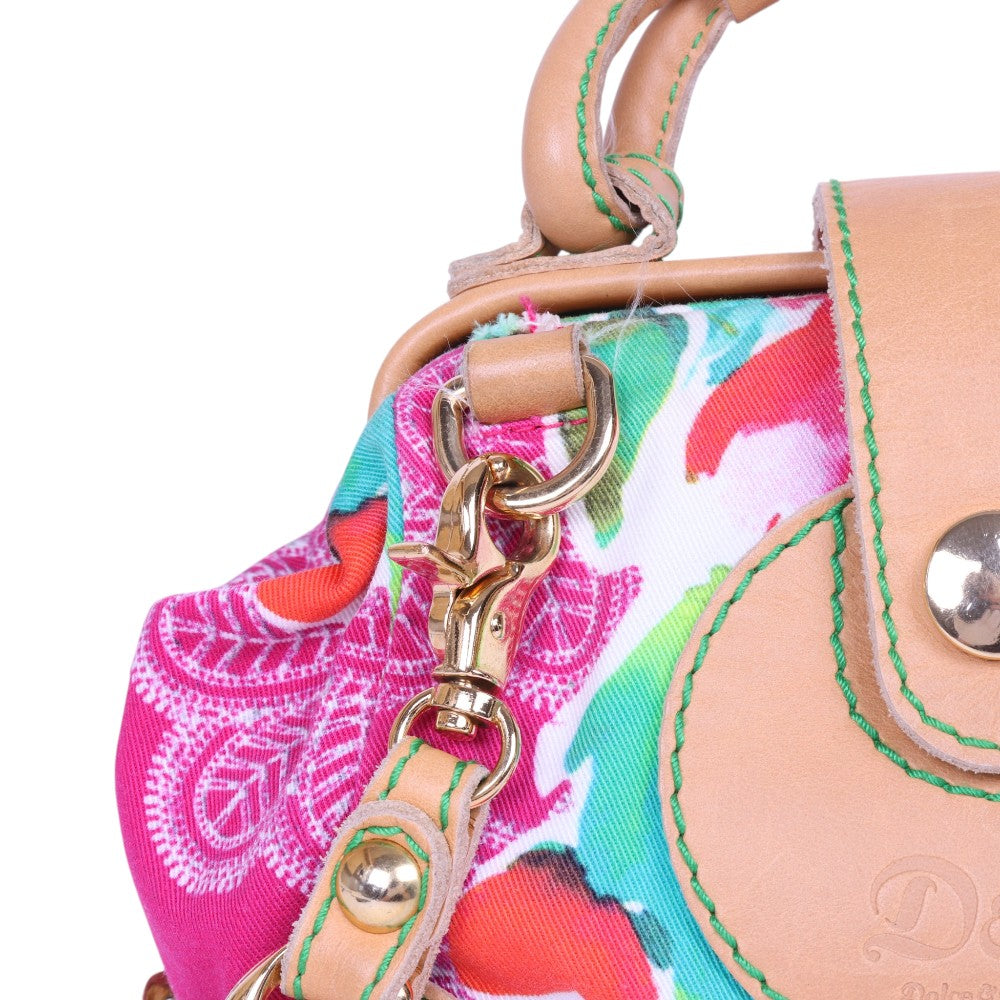 Doctor Tas Bloemenprint Canvas Multicolor met Kettinghengsel
