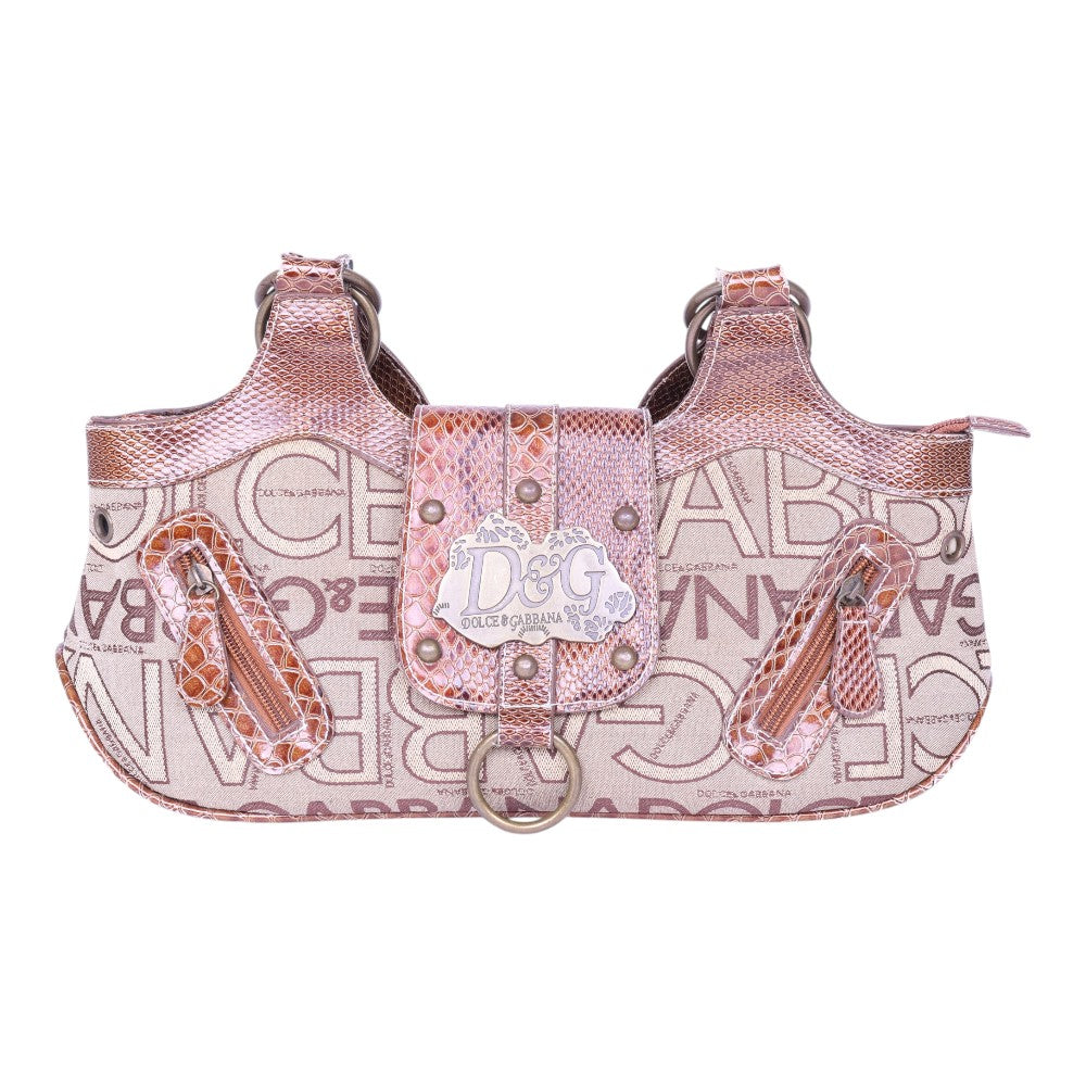 Logo Schoudertas Monogram Canvas Roze met Studs