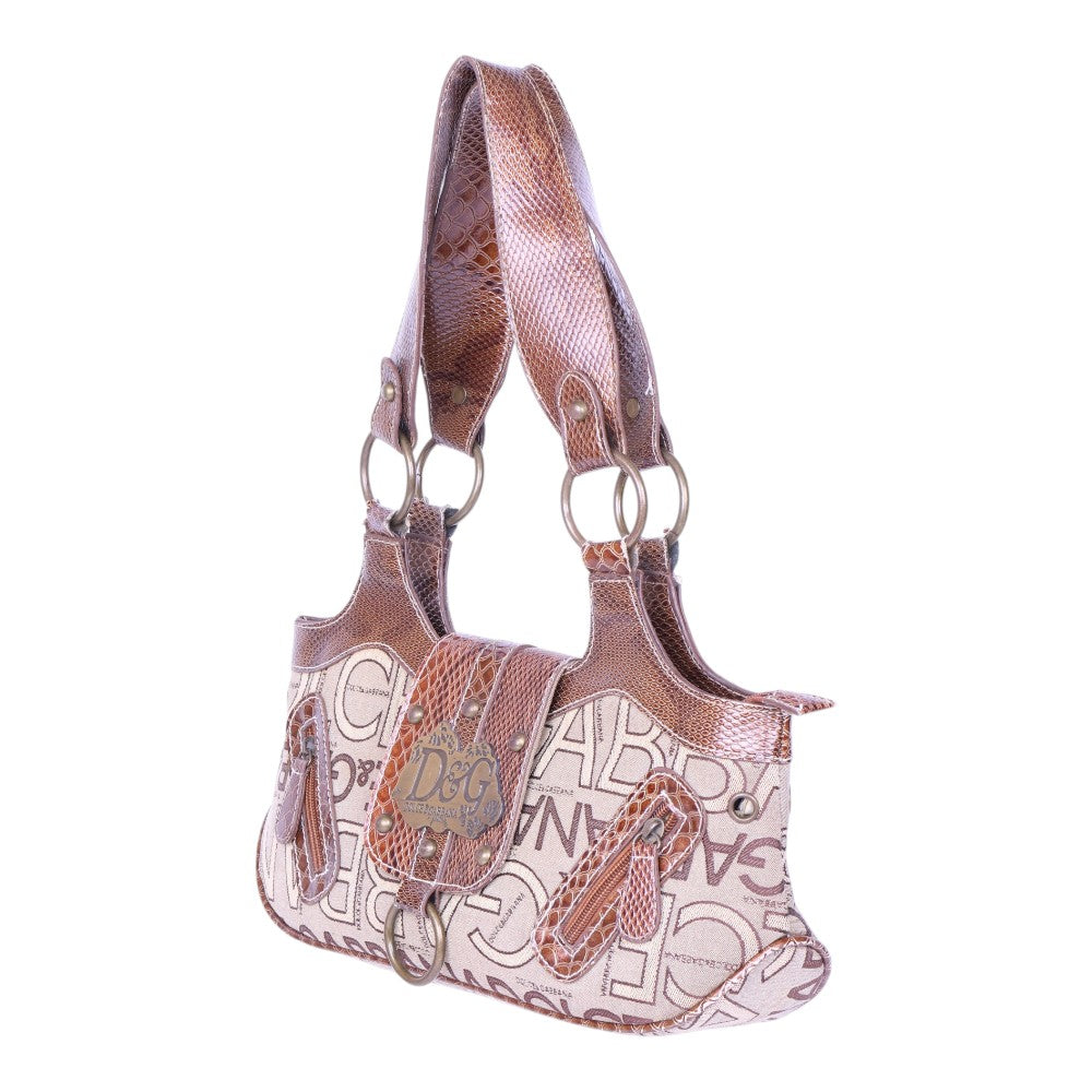 Logo Schoudertas Monogram Canvas Roze met Studs
