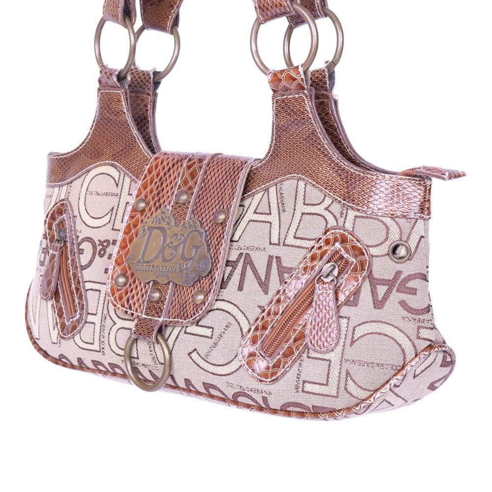 Logo Schoudertas Monogram Canvas Roze met Studs