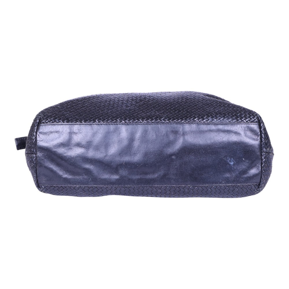 Gevlochten Leren Schoudertas - Donkerblauw