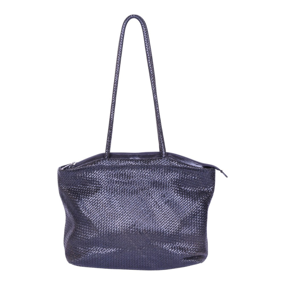 Gevlochten Leren Schoudertas - Donkerblauw
