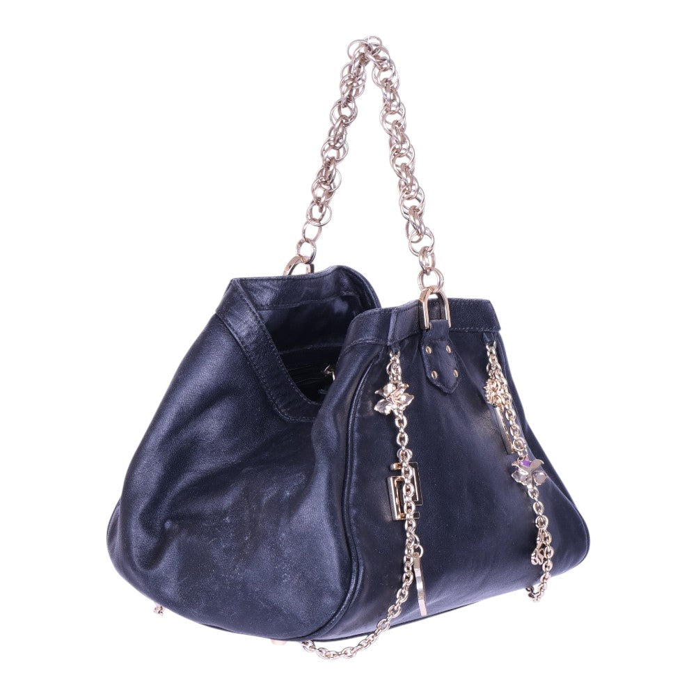 Leren Charm Tas met Kettinghengsel - Zwart