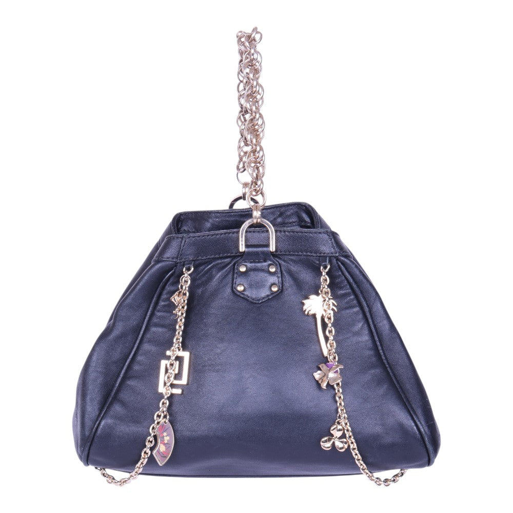 Leren Charm Tas met Kettinghengsel - Zwart
