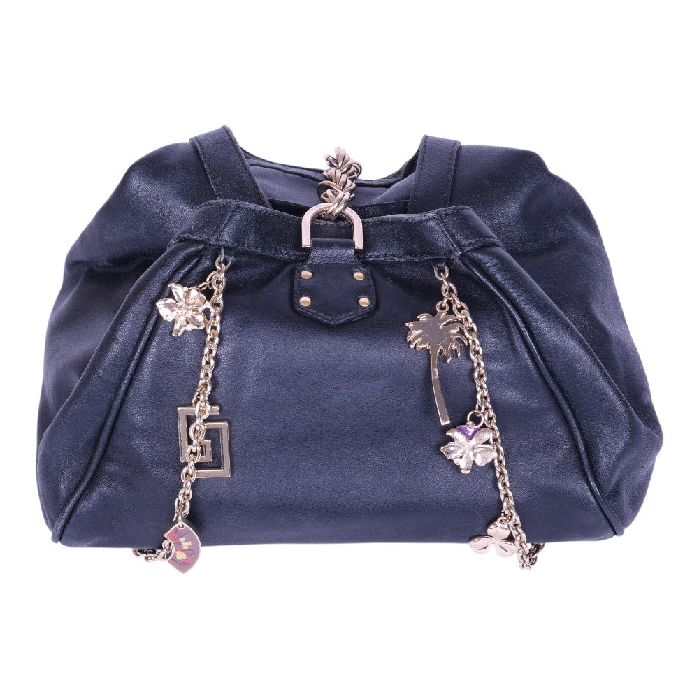Leren Charm Tas met Kettinghengsel - Zwart