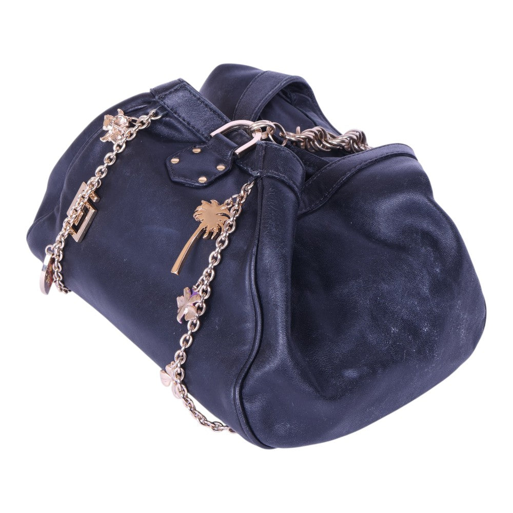 Leren Charm Tas met Kettinghengsel - Zwart