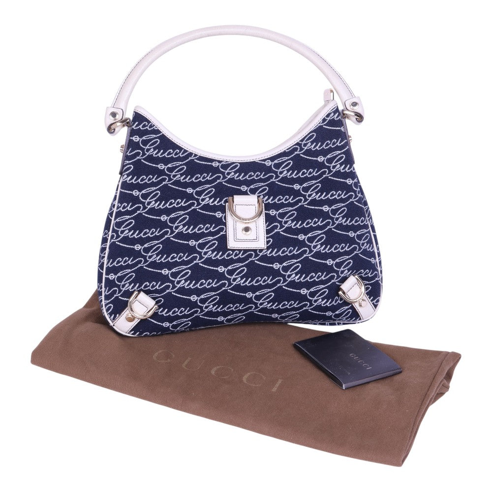 Abbey D-Ring Hobo Script Canvas Blauw