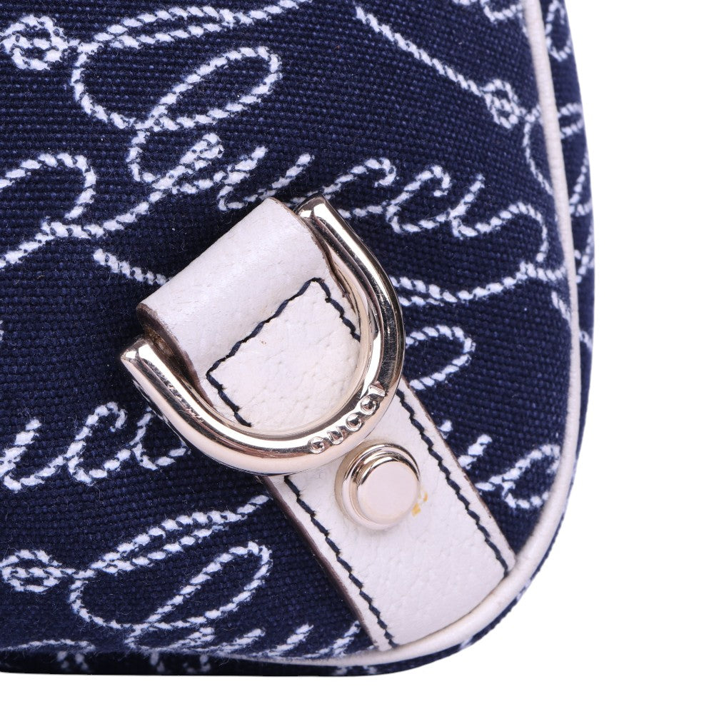 Abbey D-Ring Hobo Script Canvas Blauw