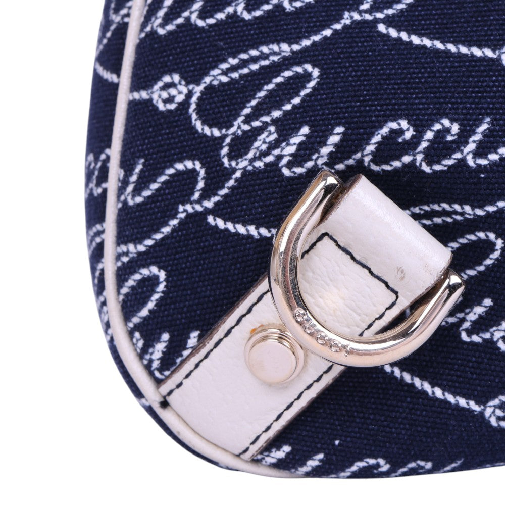 Abbey D-Ring Hobo Script Canvas Blauw