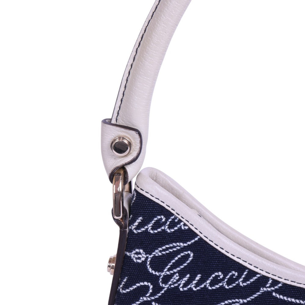 Abbey D-Ring Hobo Script Canvas Blauw
