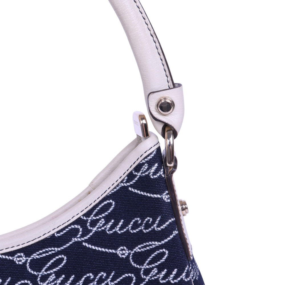 Abbey D-Ring Hobo Script Canvas Blauw