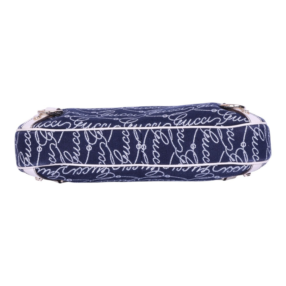 Abbey D-Ring Hobo Script Canvas Blauw
