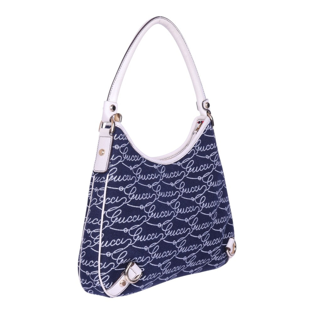 Abbey D-Ring Hobo Script Canvas Blauw