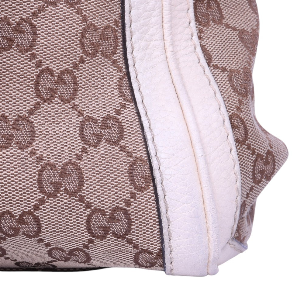 Bella Bamboo Ribbon Tassel Schoudertas - GG Canvas Wit