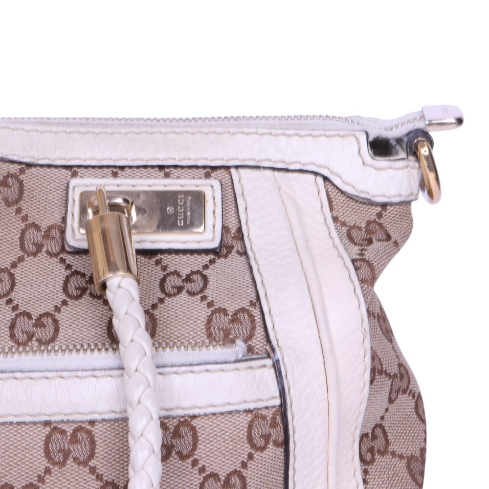 Bella Bamboo Ribbon Tassel Schoudertas - GG Canvas Wit