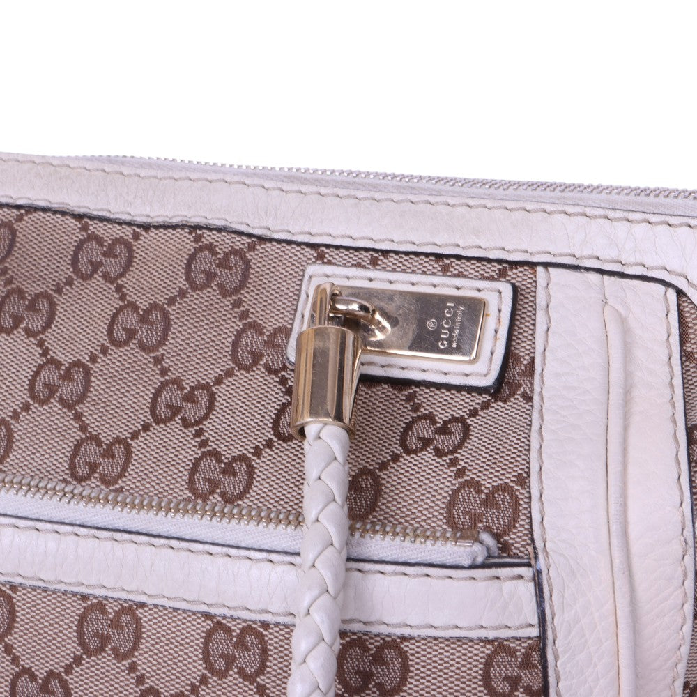 Bella Bamboo Ribbon Tassel Schoudertas - GG Canvas Wit